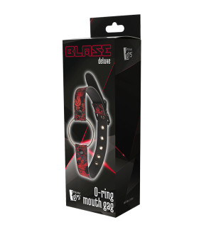 Кляп-кольцо Dream Toys Blaze на ремешке с красной вышивкой, черный, 5 см - No Taboo