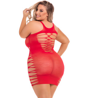 Платье-сетка эротическое Pink Lipstick, XL/3XL, с разрезами, красное - No Taboo