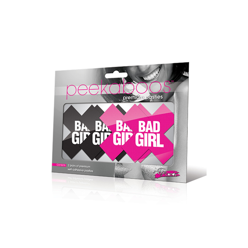 Пэстисы в виде крестиков с надписью BAD GIRL, 2 пары в комплекте, фото №0 — секс шоп Украина, NO TABOO