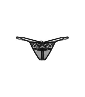 Стрінги еротичні з мереживом і інтимним вирізом чорні, One Size (S / M / L) - No Taboo