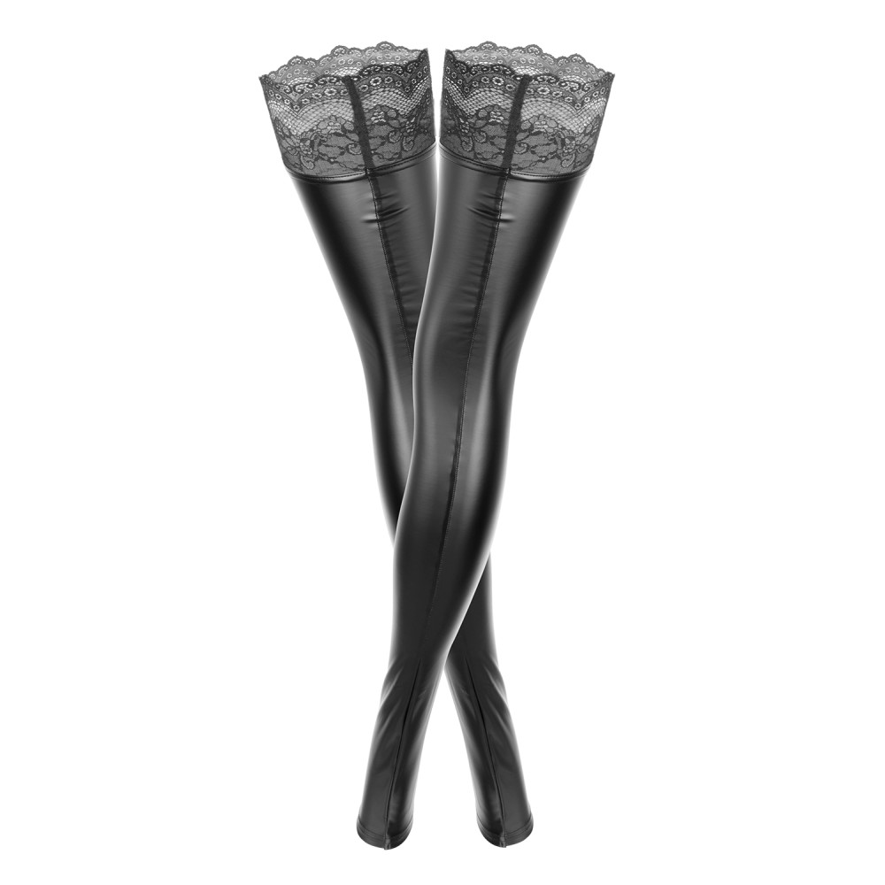 Чулки виниловые без носка Noir Handmade на силиконе, с кружевом, черные, размер XL, фото №4 — секс шоп Украина, NO TABOO