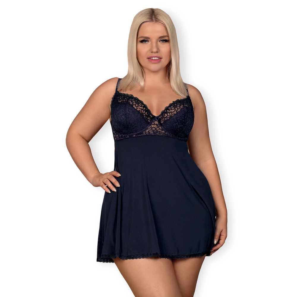 Сорочка сексуальная с кружевным верхом, темно-синего цвета, XXL, фото №0 — секс шоп Украина, NO TABOO