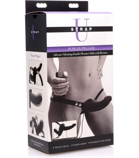 Двойной страпон с вибрацией, Power Pegger Double Strap-On, черный - No Taboo