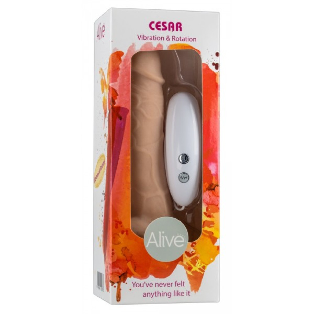 Реалистичный вибратор Alive Cesar с ротацией и пультом, бежевый, 18 х 3.8 см фото №2 — секс игрушки: Украина, NO TABOO