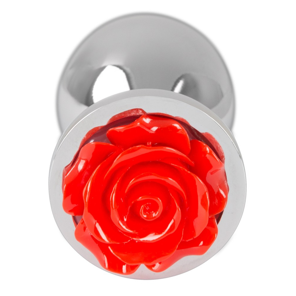 Анальная пробка, 3.4 см х 9 см, металлическая, с красной розой, Rose Butt Plug фото №3 — секс игрушки: Украина, NO TABOO