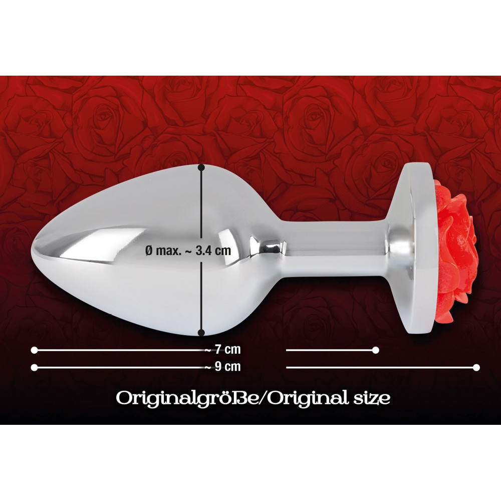 Анальная пробка, 3.4 см х 9 см, металлическая, с красной розой, Rose Butt Plug фото №7 — секс игрушки: Украина, NO TABOO