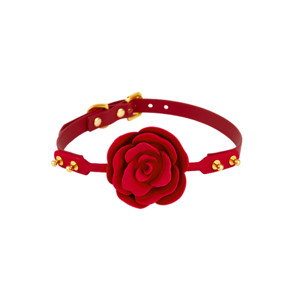 Кляп роза из силикона и итальянской кожи Rose Ball Gag UPKO красный, фото №0 — секс шоп Украина, NO TABOO