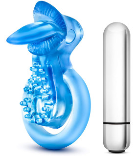 Эрекционное кольцо с вибро STAY HARD VIBRATING TONGUE RING BLUE - No Taboo