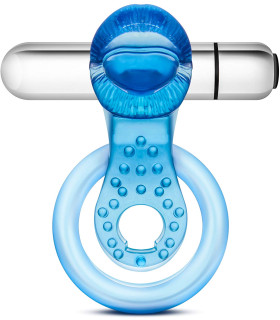 Эрекционное кольцо с вибро STAY HARD VIBRATING TONGUE RING BLUE - No Taboo