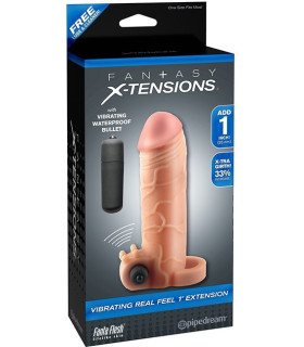 Насадка на пенис Pipedream Fantasy X-tensions удлиняющая, с виброкулей, бежевая, 13.5 х 4.5 см - No Taboo