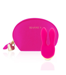 Вибратор с ушками Rianne S Bunny Bliss в сумочке, для клитора, розовый, 11 х 5 см - No Taboo
