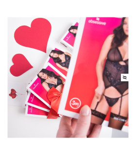 Комбинезон полупрозрачный Obsessive F235 с узорами, черный, S-L - No Taboo