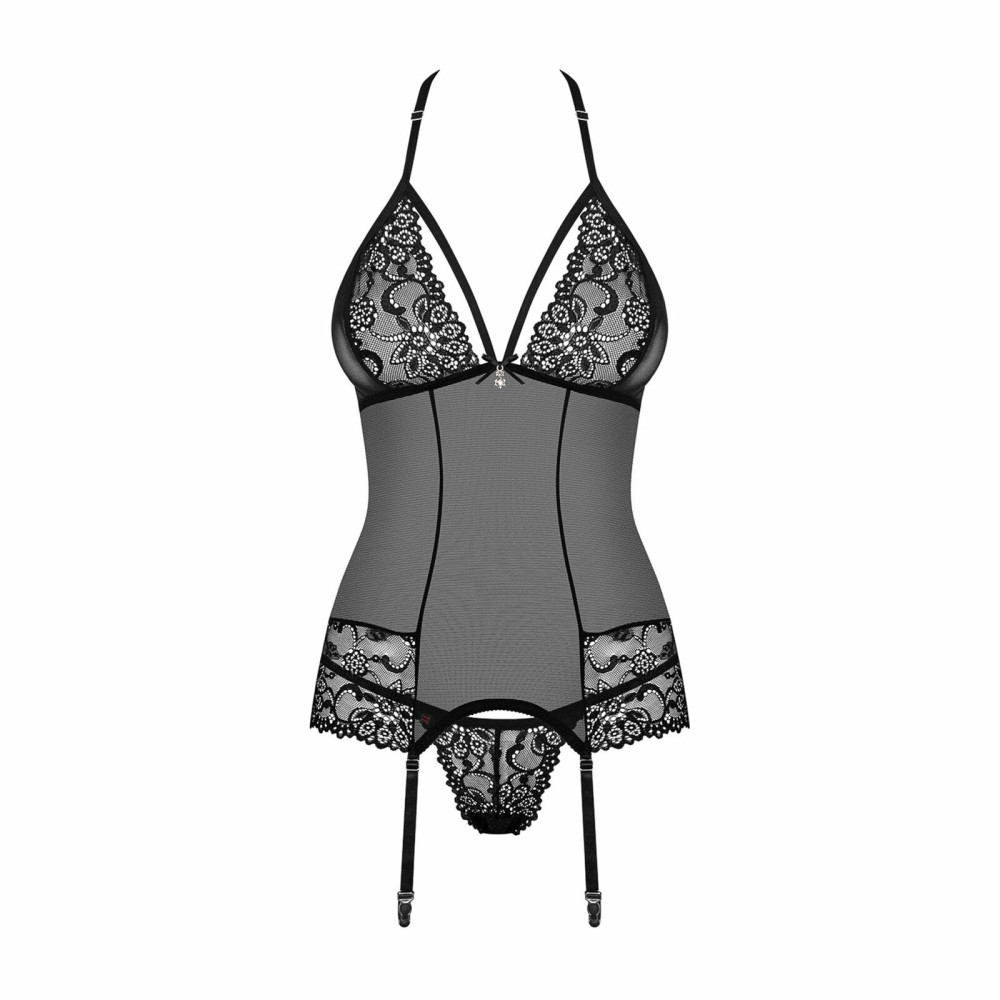 Эротический корсет с кружевом и украшением corset & thong black L/XL, фото №5 — секс шоп Украина, NO TABOO
