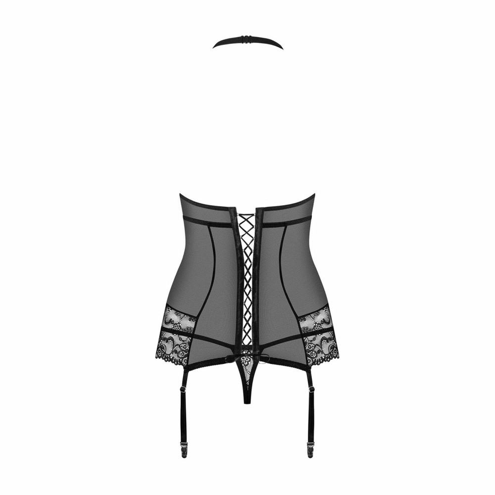 Эротический корсет с кружевом и украшением corset & thong black L/XL, фото №6 — секс шоп Украина, NO TABOO
