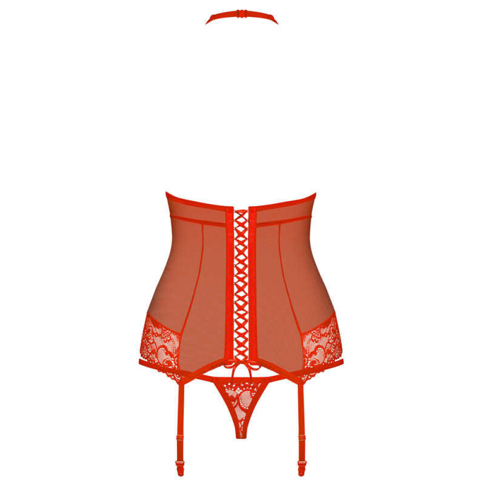 Эротический корсет со шнуровкой и пажами для чулок corset & thong red L/XL, фото №3 — секс шоп Украина, NO TABOO