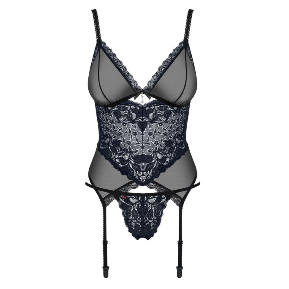 Сексуальный корсет полупрозрачный с пажами для чулок corset & thong L/XL, фото №5 — секс шоп Украина, NO TABOO