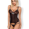 Эротический корсет полупрозрачный чёрный с белыми кружевами corset & thong S/M, фото №1 — секс шоп Украина, NO TABOO