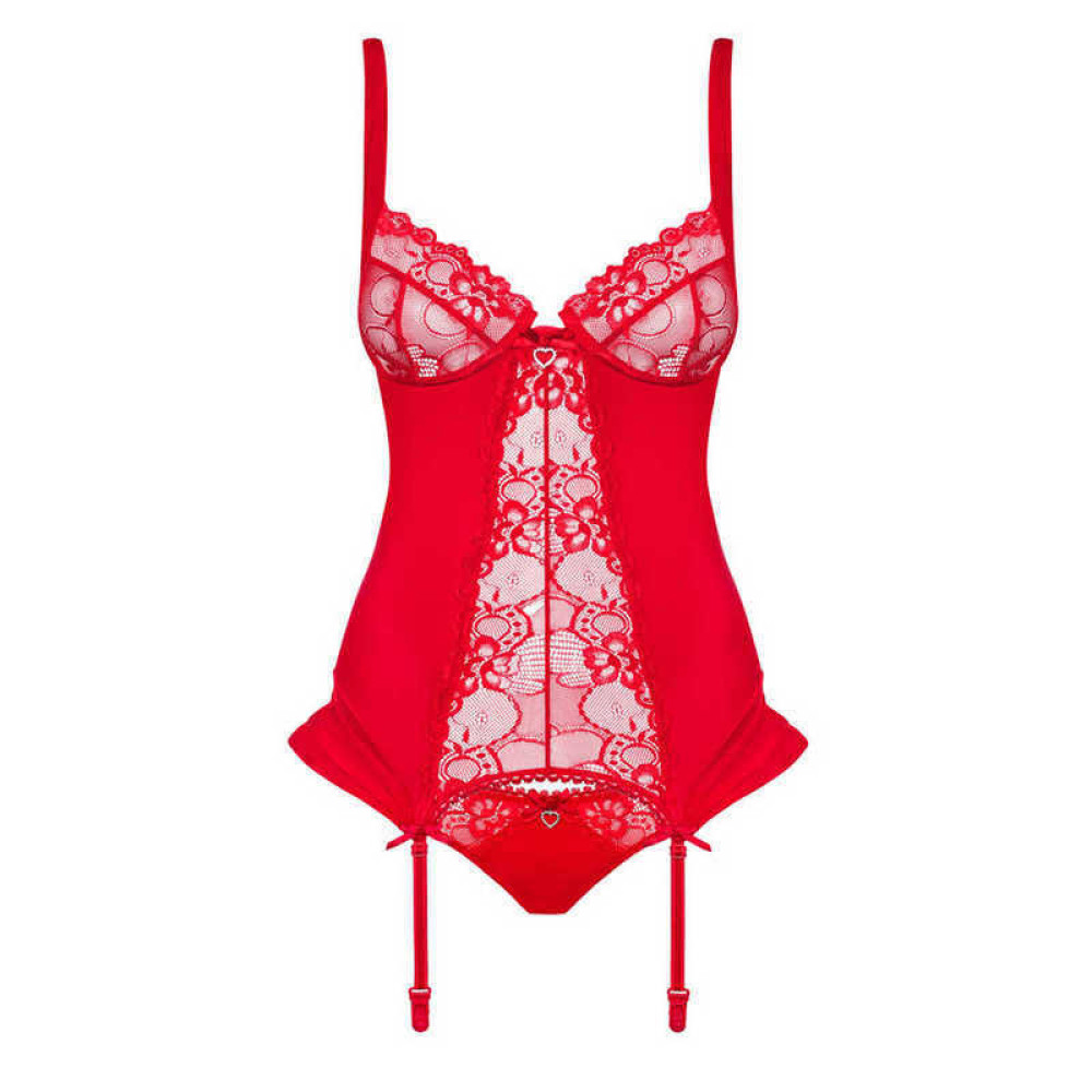 Эротический корсет с подвязками для чулок Heartina corset & thong red L/XL, фото №5 — секс шоп Украина, NO TABOO