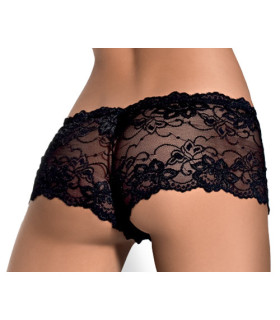 Эротические шортики с цветочным кружевом и бантиком Obsessive Imperia, черные, XXL - No Taboo