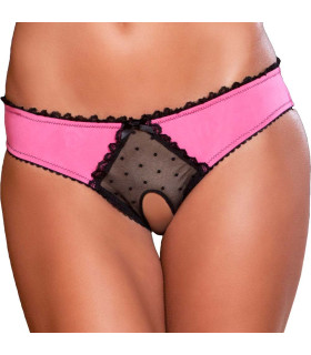 Трусики розовые Rene Rofe CROTCHLESS FRILLS PANTY S/M - No Taboo