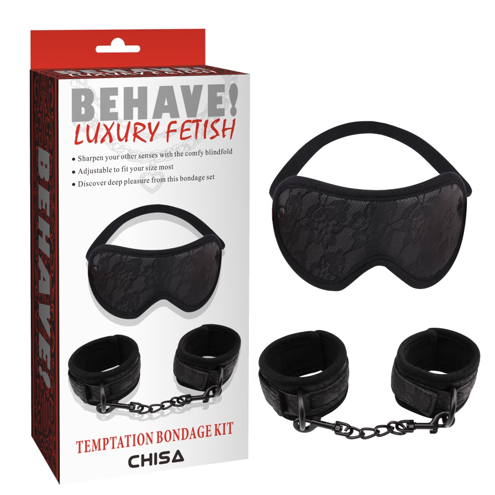 Набір маска та наручники з мереживом Chisa Behave Luxury Fetish, чорний