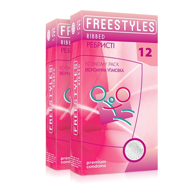 Презервативи ребристі латексні FREESTYLES зі змащенням, 0.06 мм, 12 шт
