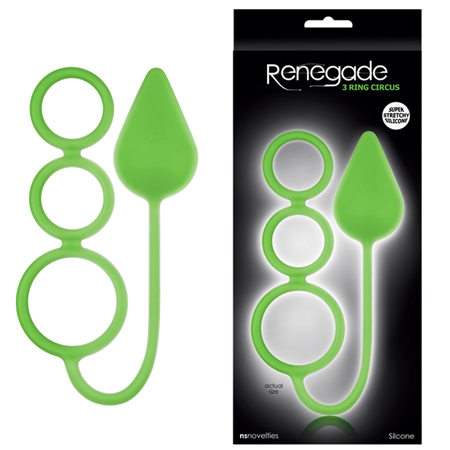 Анальна пробка з трьома ерекційними кільцями Зелена RENEGADE 3 RING CIRCUS MEDIUM