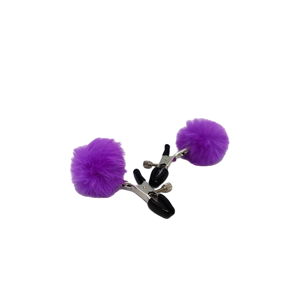 Затискачі на соски з помпонами Fetish Nipple clamps фіолетові