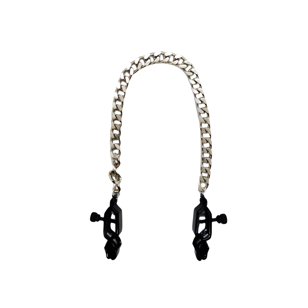 Затискачі на соски з ланцюгом Fetish Nipple clamps iron L сріблясто-чорні, 81.3 грама