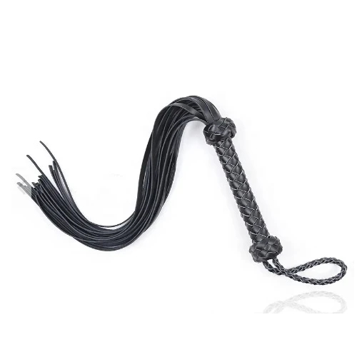 Флогер з рельєфною рукояттю Fetish Leather flogger шкіряний, чорний, 69 см