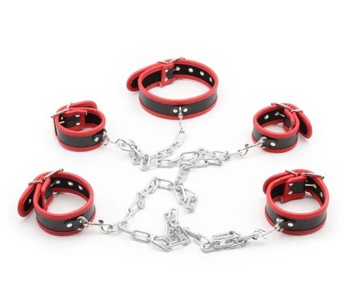 Бондажний набір з грубими ланцюгами Fetish Collar with restraints чорно-червоний