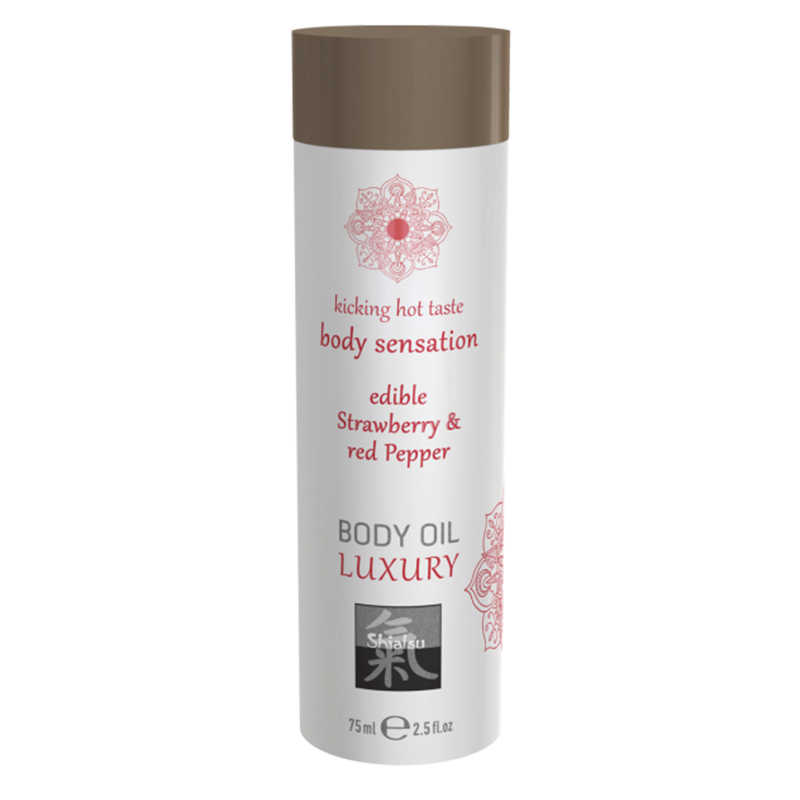 Масажна олійка їстівна HOT Body Oil Luxury зі смаком полуниці та червоного перцю, 75 мл