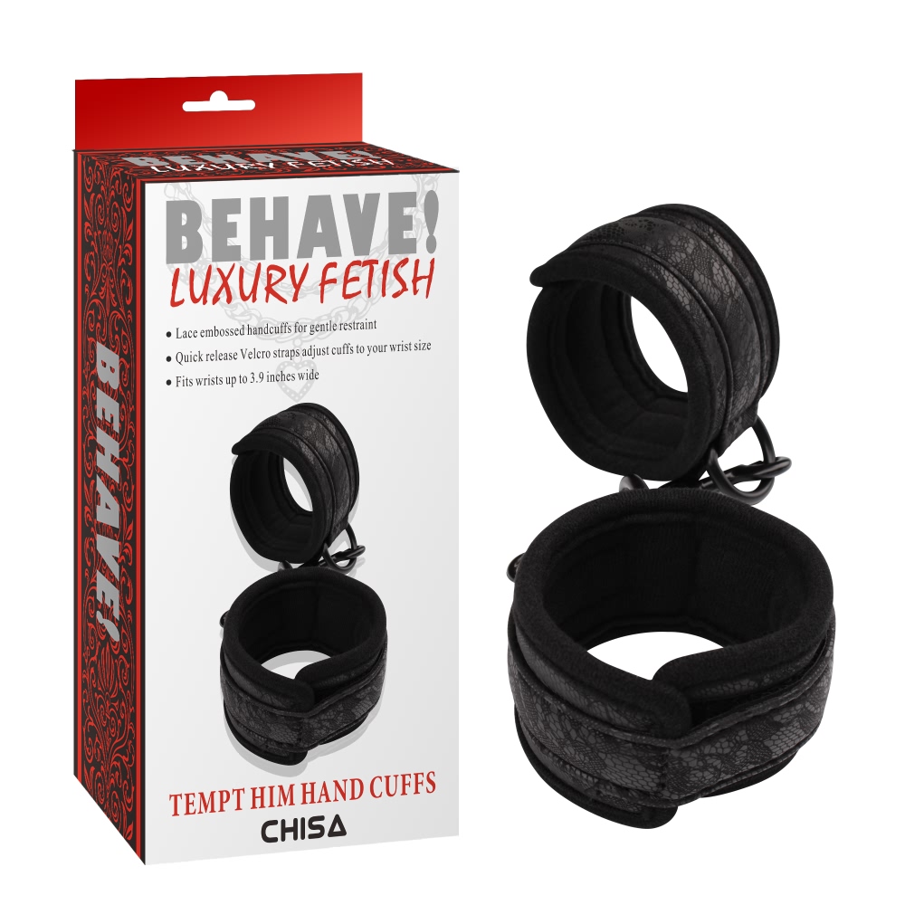 Браслети-наручники на липучках Chisa Behave Tempt Him, чорна