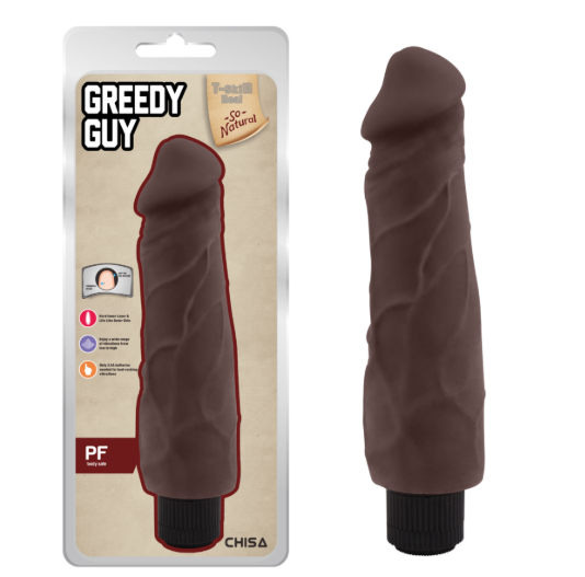 Реалістичний вібратор Greedy Guy з кібершкіри, коричневий, 24 см х 5.5 см