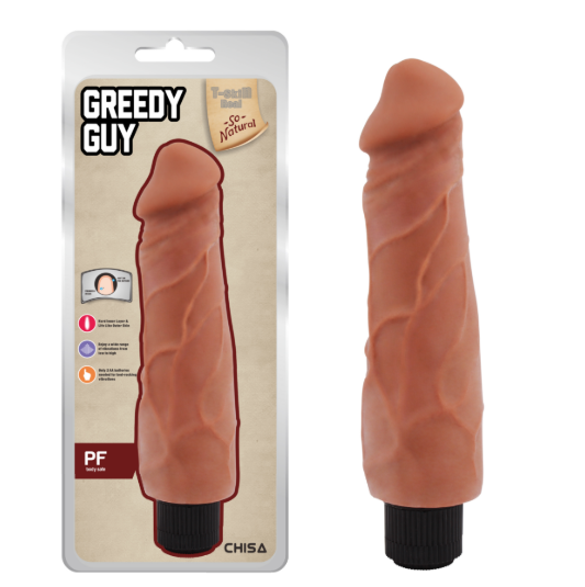 Реалістичний вібратор Greedy Guy з кібершкіри, бежевий, 24 см х 5.5 см