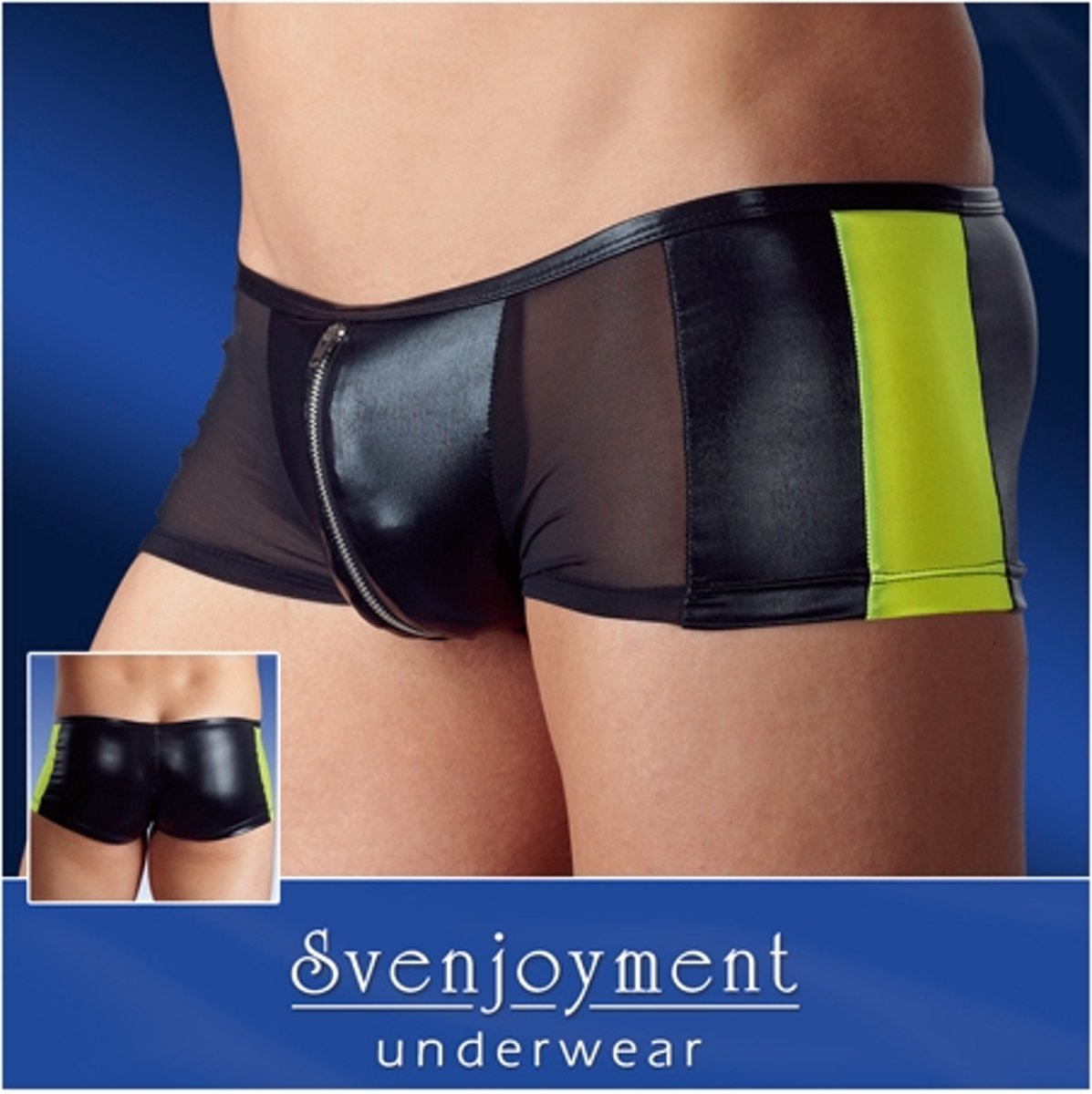 Еротичні шорти чоловічі на блискавці салатові вставки PANTS 1701 S