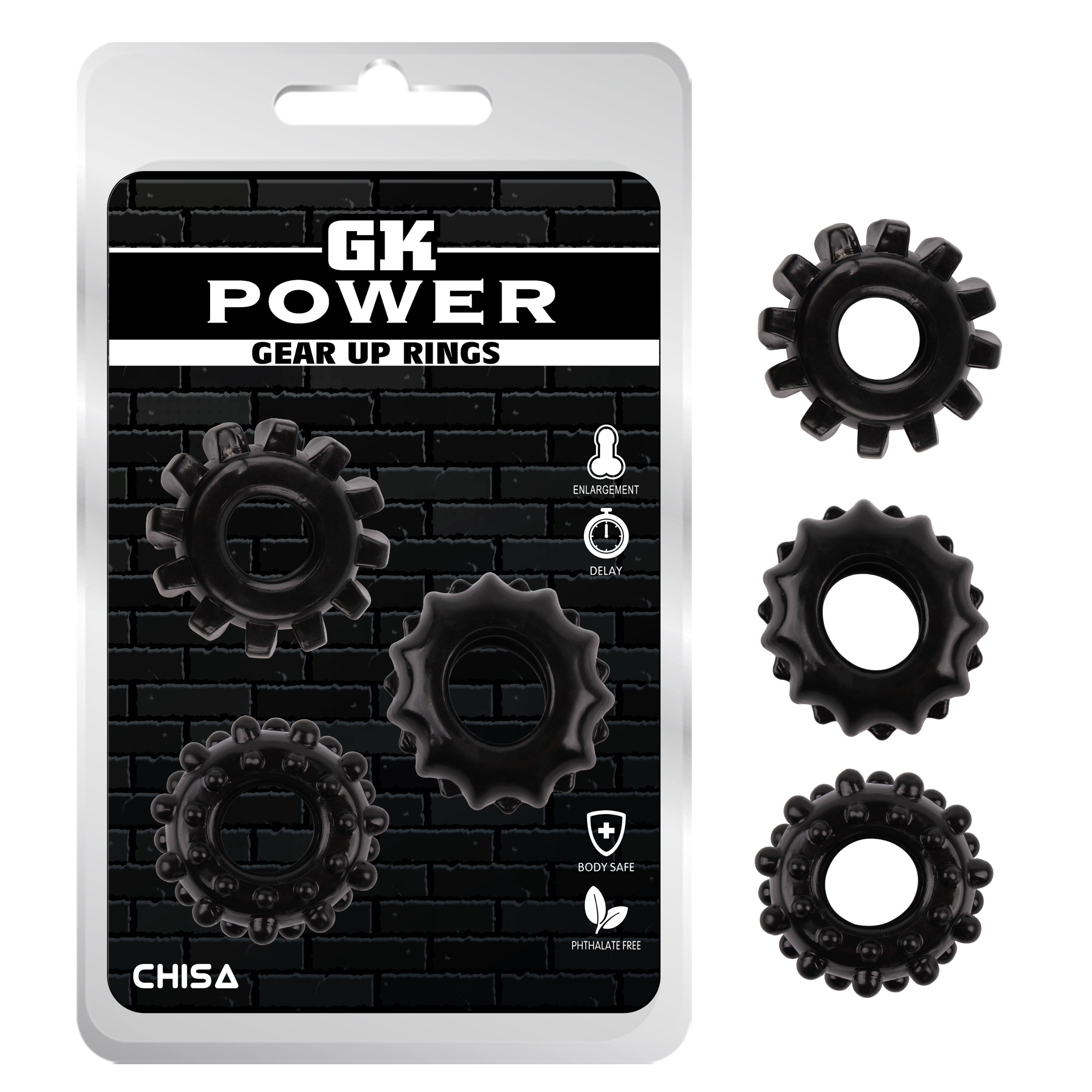 Ерекційне кільце рельєфне Chisa GK Power, чорне, за 1 шт.
